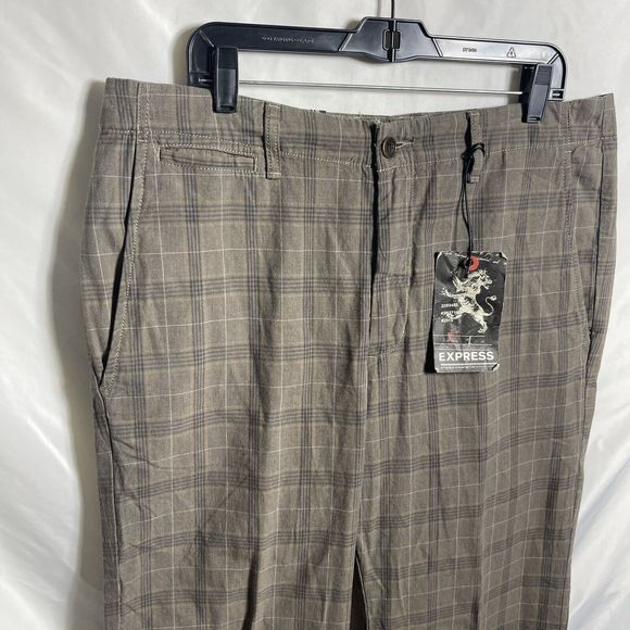 nwt express women's the producer chino size 36x32 5 pocket brown plaid pants - Picture 14 of 16